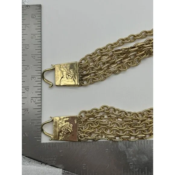 Vintage Karl Lagerfeld Gold Tone Multi Strand Chain Purse Shaped Clasp Necklace